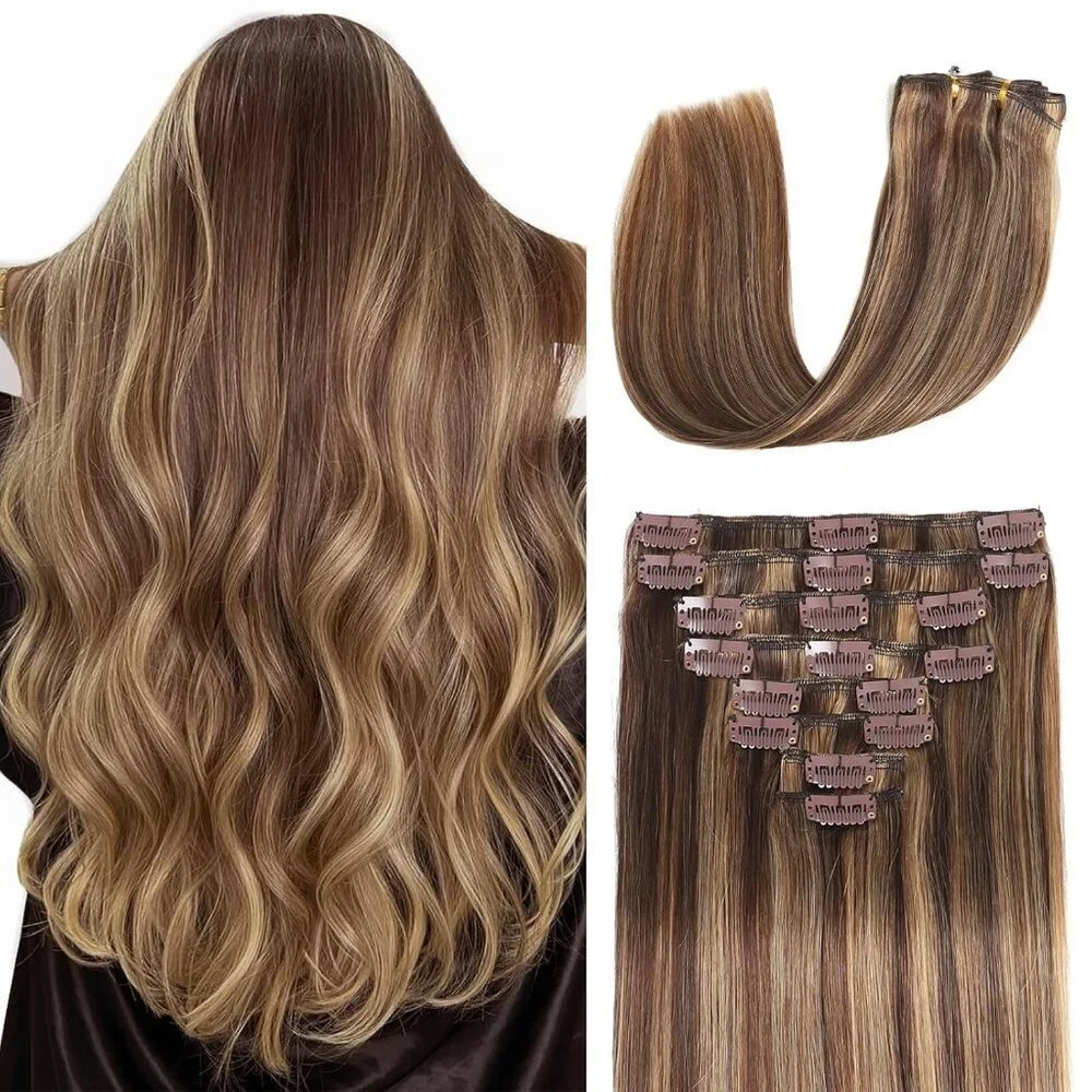 Clip in Hair Extensions Real Human Hair, Seamless Clip ins Real Human Hair for W